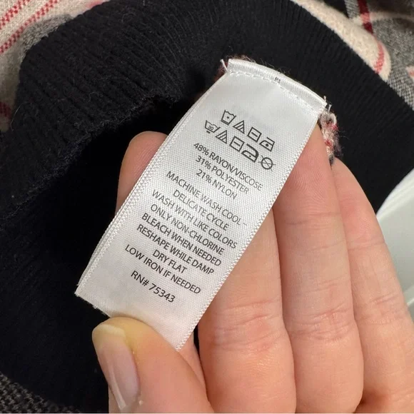 Tahari Plaid V-Neck Sweater - Black, Gray, Cream, and Red - Picture 5 of 6